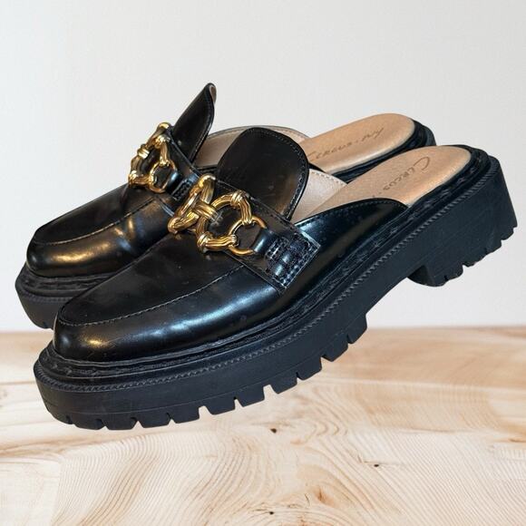 Circus by Sam Edelman Sz 6 Evangeline Black Lug Sole Slip On Mules Loafer Trendy - Picture 1 of 9